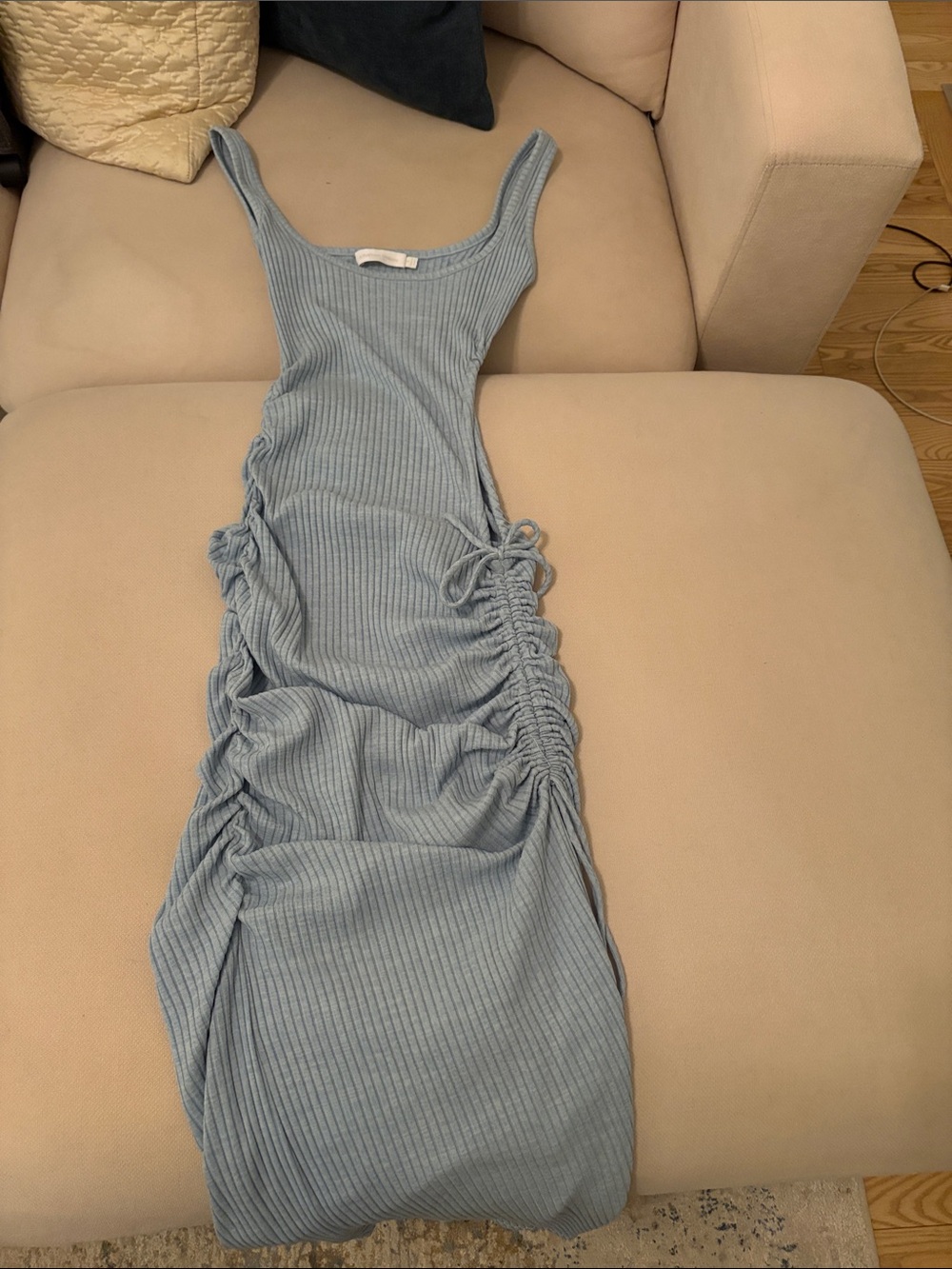 Light Blue Ribbed Ruched Tank Dress